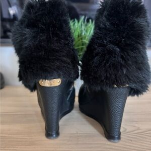 Vince Camuto Black Fur Wedges